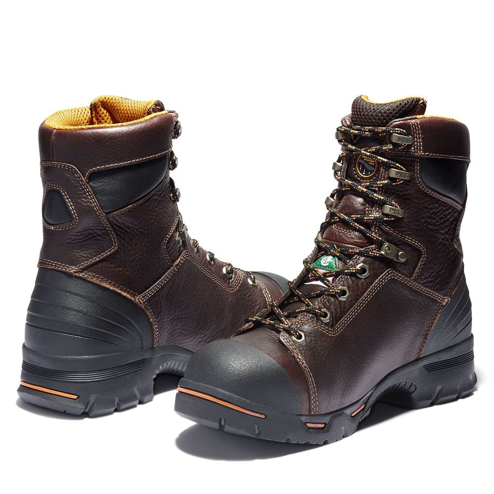 Timberland Μποτακια Εργασίας Ανδρικα Καφε - Pro® Endurance 8\" Steel Toe - Greece 4196852-OX